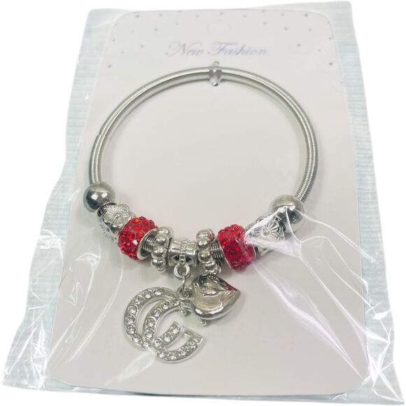Fashion Silver and Red GG Stretch Charm Bracelet - Picture 1 of 2